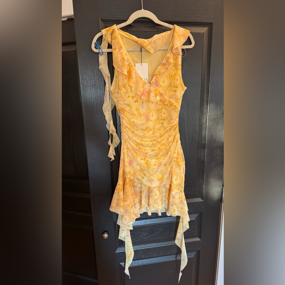 Zara Asymmetrical Yellow Floral Dress